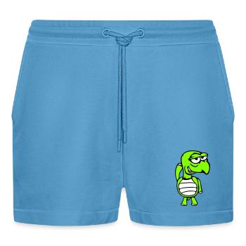 turtle mischievous funny silly shame cheeky - Organic Relaxed Cropped Shorts Made in EU -  Sol Blue - Front