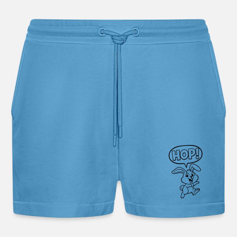 HOP! Bunny Jumping Outline Comic - Organic Relaxed Cropped Shorts Made in EU -  Sol Blue