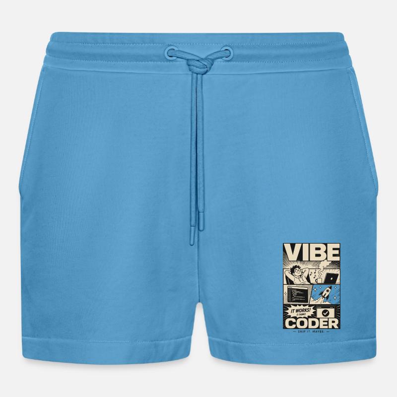 Vibe Coder Programmer Humor - Organic Relaxed Cropped Shorts Made in EU -  Sol Blue