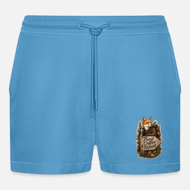 Trail Coffee Repeat Fox - Organic Relaxed Cropped Shorts Made in EU - Sol Blue