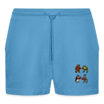 Bär Frosch Pinguin Hase Boxen Boxkampf Ring Kampf - Organic Relaxed Cropped Shorts Made in EU -  Sol Blue - Vorne