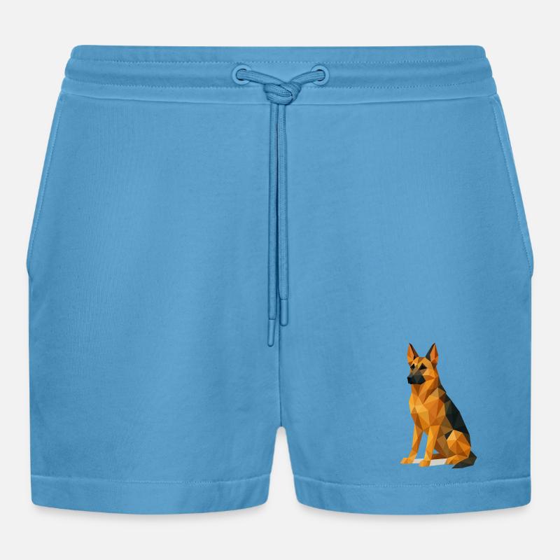 Deutscher Schäferhund in Low Poly - Organic Relaxed Cropped Shorts Made in EU -  Sol Blue
