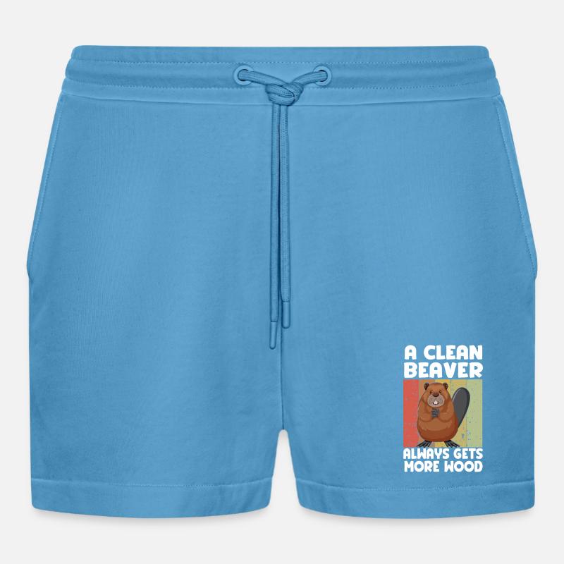 Sauberer Biber Holzspruch - Organic Relaxed Cropped Shorts Made in EU - Sol Blue