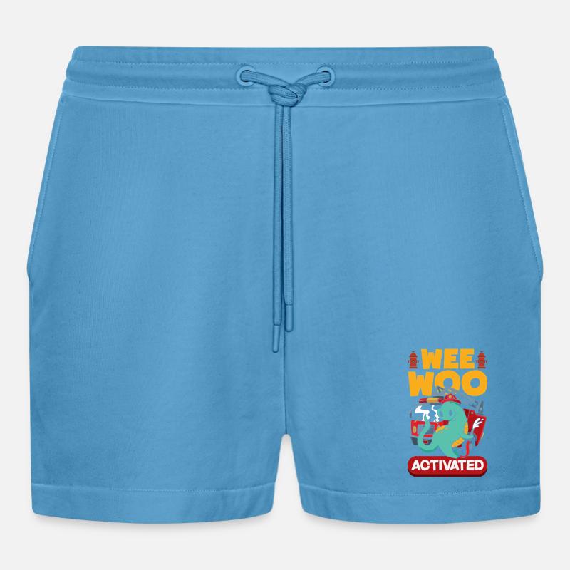 Wee Woo Squad Fire Tiny Firefighter - Organic Relaxed Cropped Shorts Made in EU - Sol Blue
