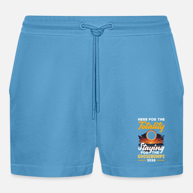 Solar eclipse 2026, August 12 - Organic Relaxed Cropped Shorts Made in EU - Sol Blue