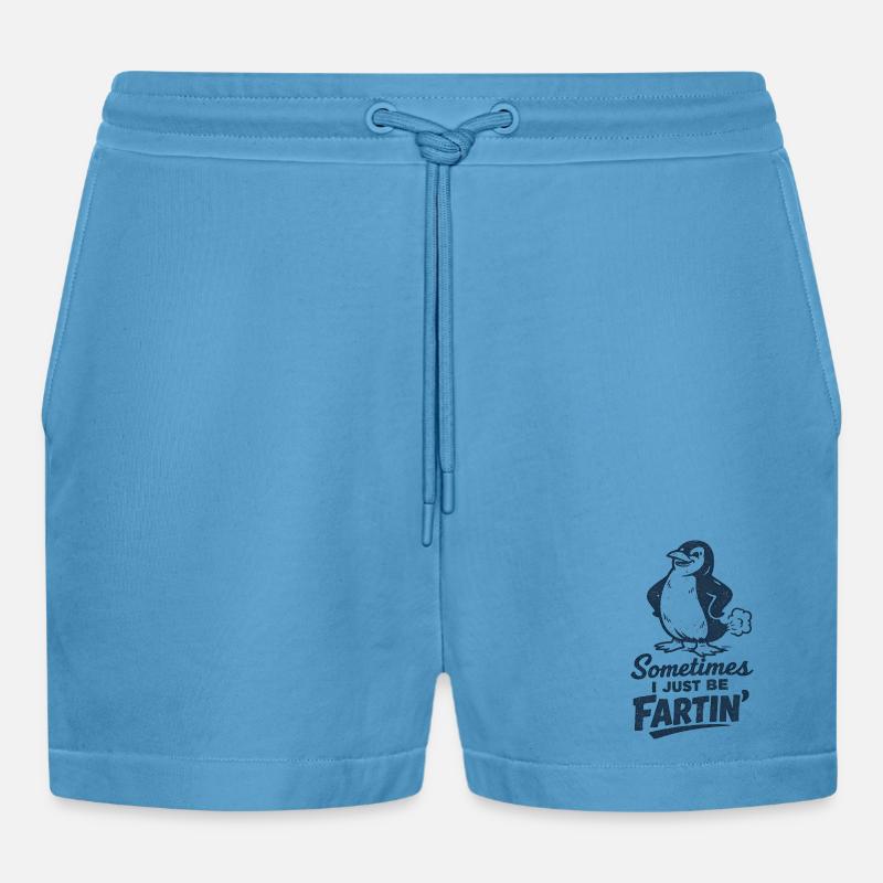 Nogle gange prutter jeg bare – pruttende pingvin - Organic relaxed cropped shorts made in EU -  Sol Blue