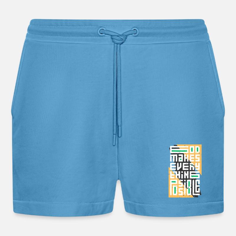 God Makes Everything Possible - Organic Relaxed Cropped Shorts Made in EU -  Sol Blue