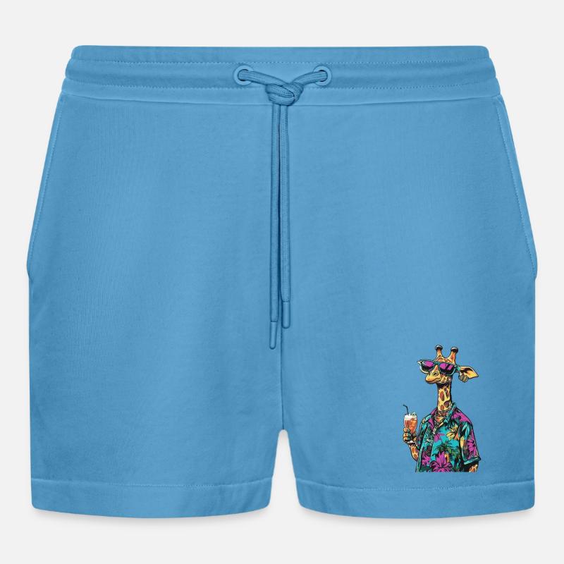 Giraffe Comic Summer - Organic Relaxed Cropped Shorts Made in EU -  Sol Blue