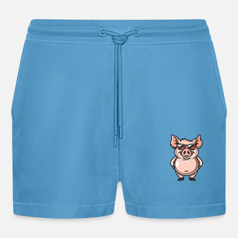 Schwein Cool Comic - Organic Relaxed Cropped Shorts Made in EU - Sol Blue