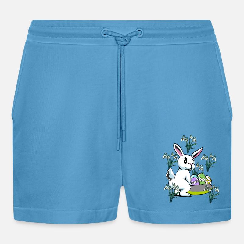 Spring snowdrop flowers Easter bunny - Organic Relaxed Cropped Shorts Made in EU - Sol Blue