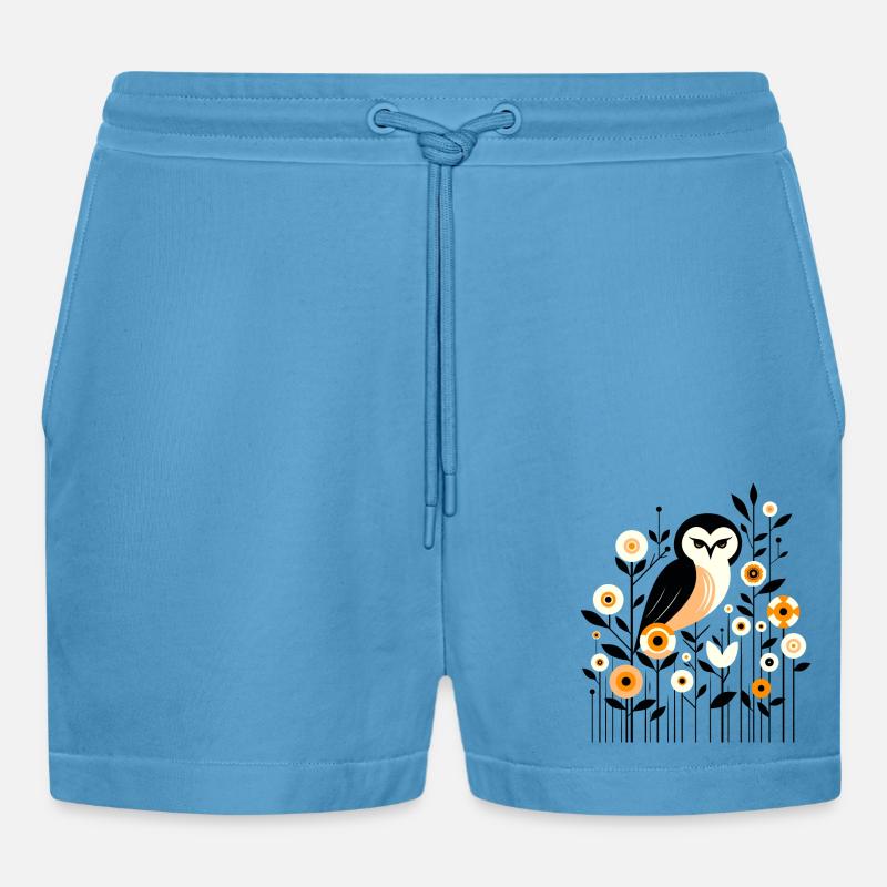 Florale Eule - Organic Relaxed Cropped Shorts Made in EU -  Sol Blue