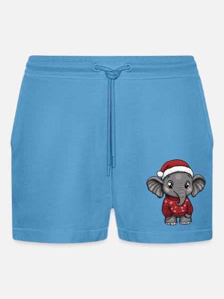 Elephant Christmas Comic - Organic Relaxed Cropped Shorts Made in EU - Sol Blue