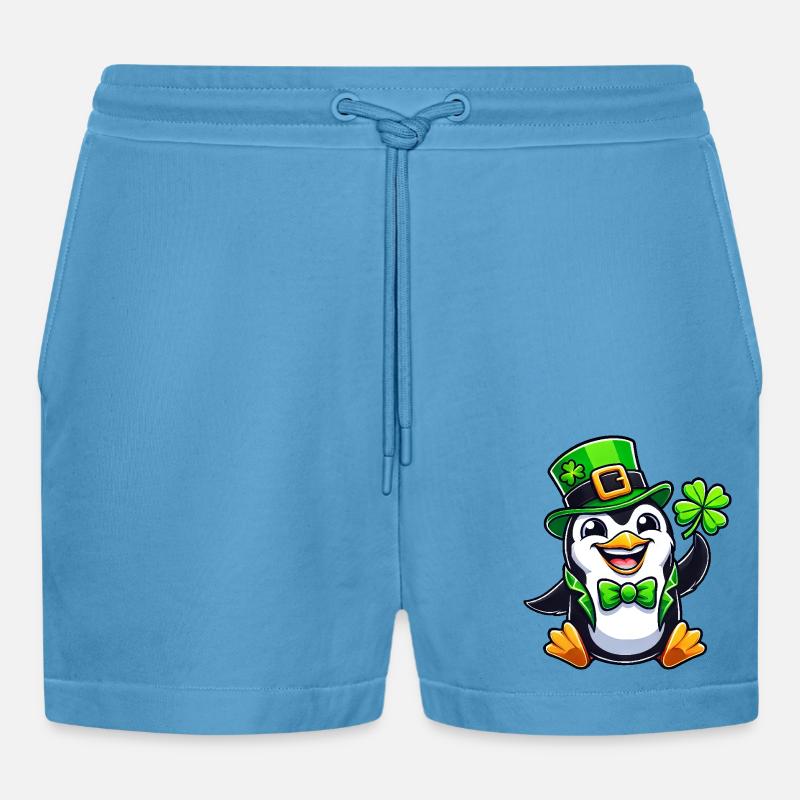St. Patrick's Pinguin mit Glücksklee - Organic Relaxed Cropped Shorts Made in EU -  Sol Blue