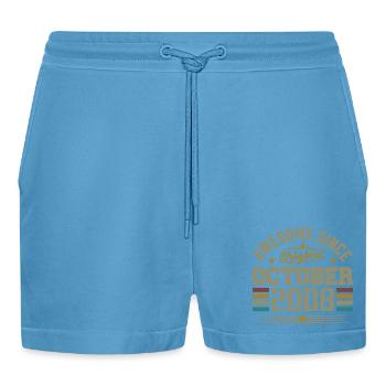 Born in October 2008 | Birthday October 2008 - Organic Relaxed Cropped Shorts Made in EU -  Sol Blue - Front
