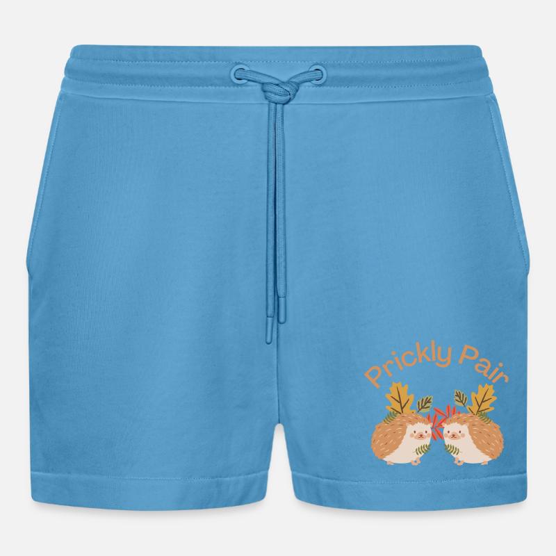 Prickly Pair - Hedgehog Lovers - Organic Relaxed Cropped Shorts Made in EU - Sol Blue