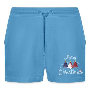 Merry Christmas Weihnachtsbäume USA Flagge Amerika - Organic Relaxed Cropped Shorts Made in EU -  Sol Blue - Vorne