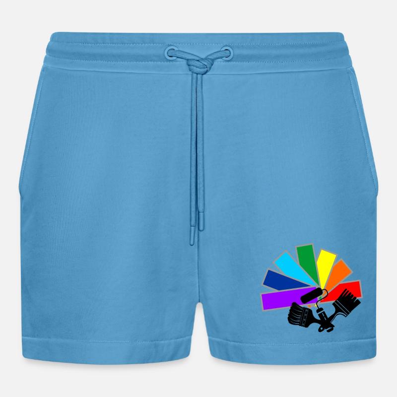 Farbfächerdeck mit Schattenpinseln und Rollenlogo - Organic Relaxed Cropped Shorts Made in EU -  Sol Blue