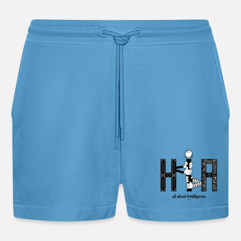 Human vs Artificial Intelligence KI - Organic Relaxed Cropped Shorts Made in EU - Sol Blue