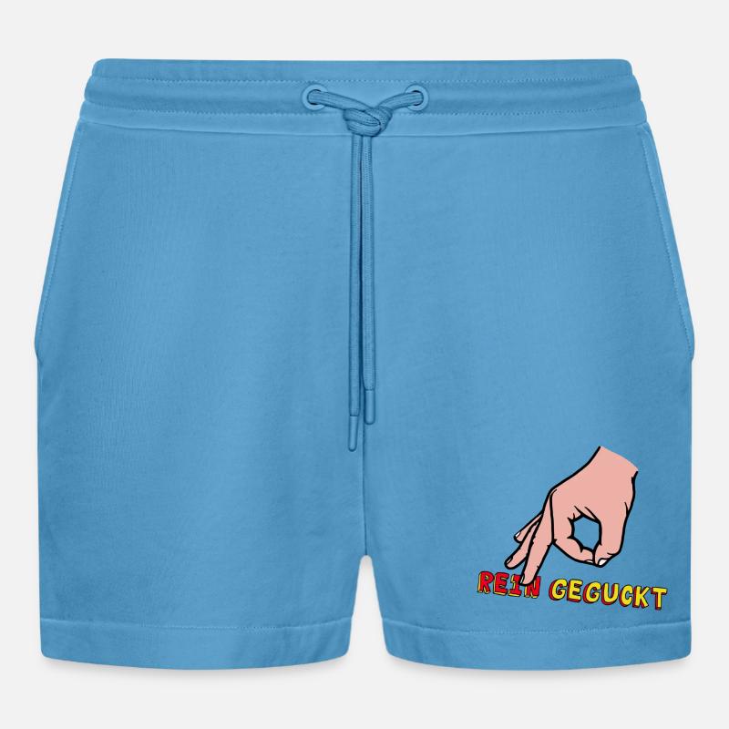 Comic-Hand Zeigefinger mit Retro Text - Organic Relaxed Cropped Shorts Made in EU -  Sol Blue
