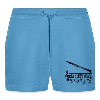 Clarinet wind instrument with musical tones underneath - Organic Relaxed Cropped Shorts Made in EU -  Sol Blue - Front