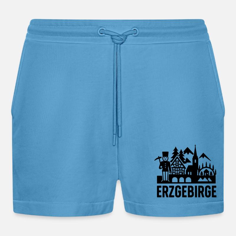Erzgebirge typisch Silhouette - Organic Relaxed Cropped Shorts Made in EU - Sol Blue