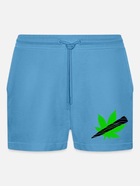 Neon Cannabis Leaf Graphic - Organic Relaxed Cropped Shorts Made in EU -  Sol Blue