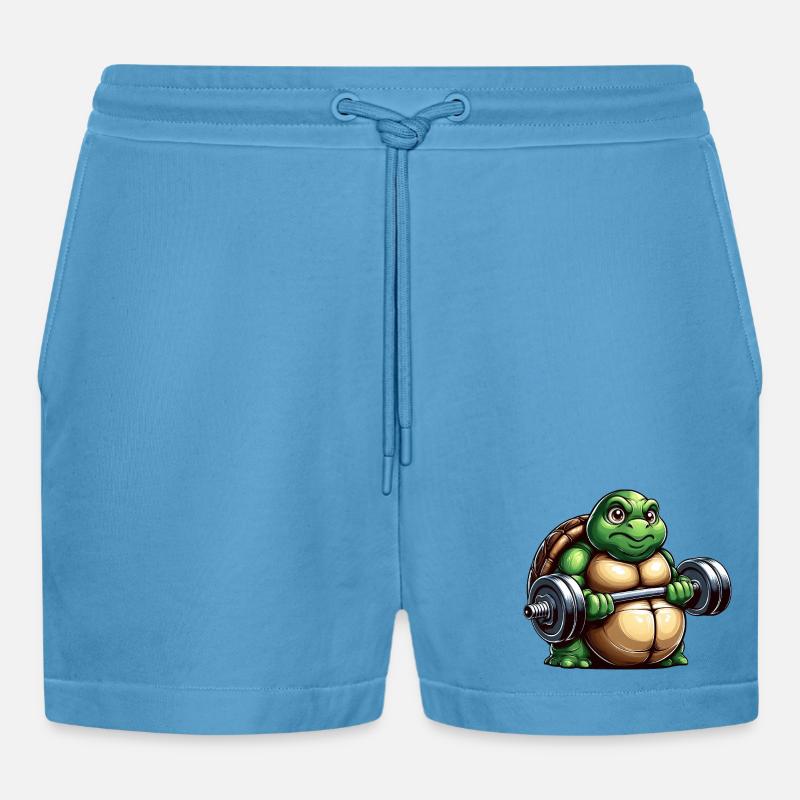 Grim Turtle Dumbbell Training Workout - Organic Relaxed Cropped Shorts Made in EU -  Sol Blue