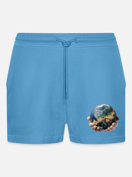 Earth in Hands: Global Responsibility - Organic Relaxed Cropped Shorts Made in EU -  Sol Blue