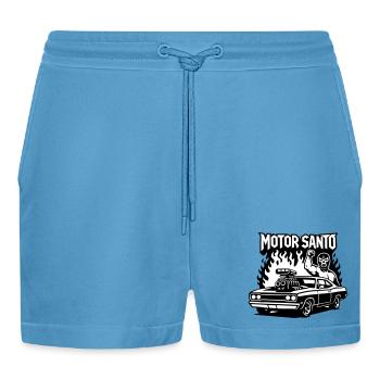Motor Santo Fire Hotrod - Organic Relaxed Cropped Shorts Made in EU -  Sol Blue - Front