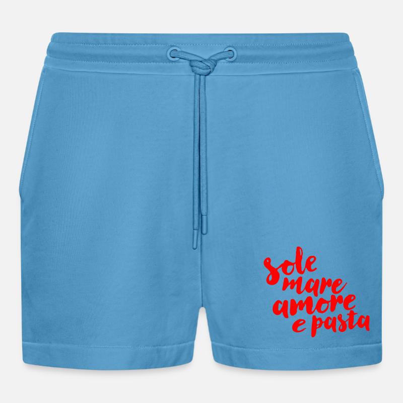sole, mare, amore e pasta - Organic Relaxed Cropped Shorts Made in EU -  Sol Blue