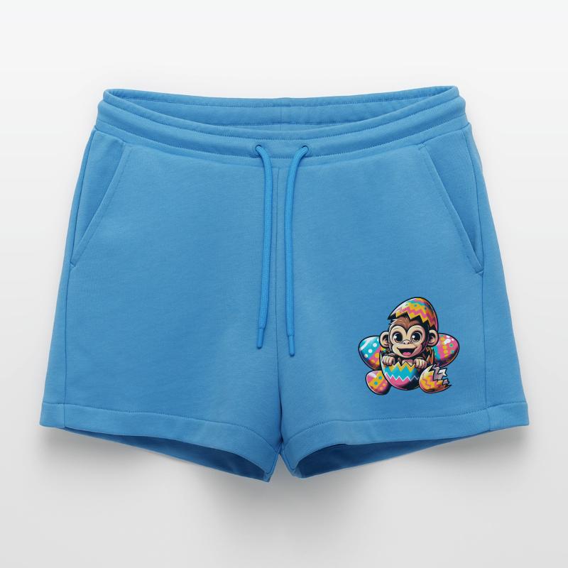 Easter Monkey Hatches Easter Egg Design Organic Relaxed Cropped Shorts Made in EU