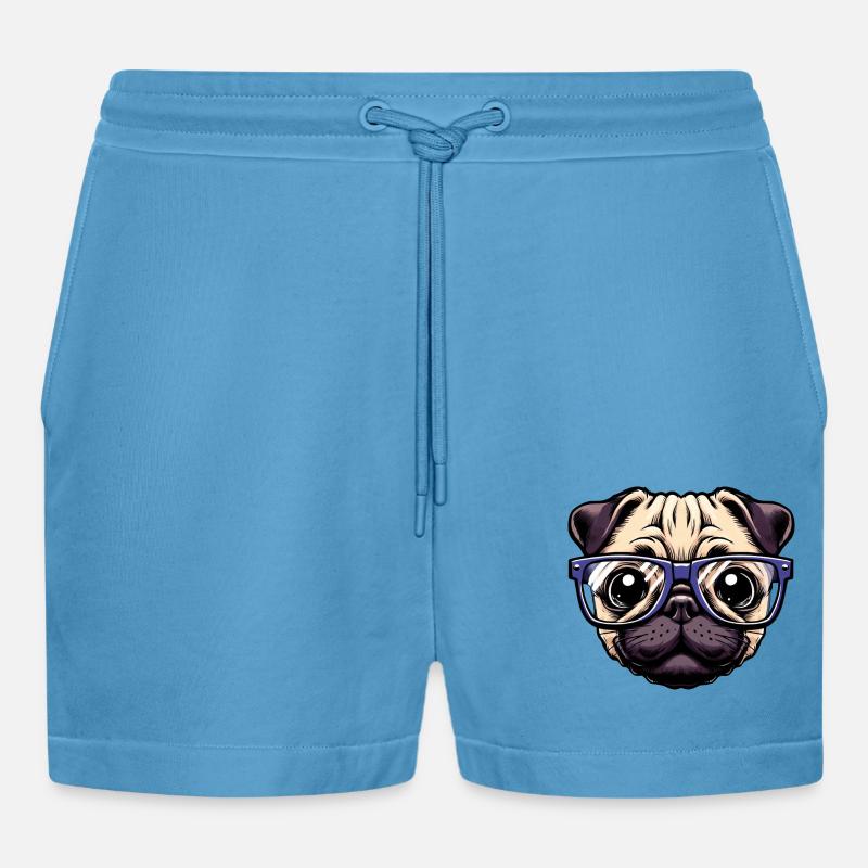 Nerdiger Mops mit Brille - Organic Relaxed Cropped Shorts Made in EU -  Sol Blue