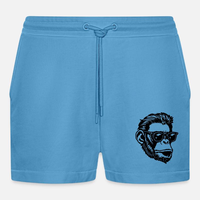 Monkey Monkey Monkey Face - Organic Relaxed Cropped Shorts Made in EU -  Sol Blue