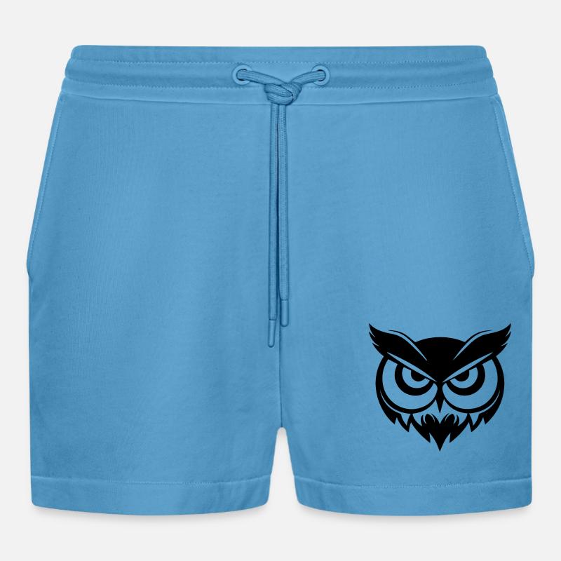 Eule Eulen Vogel - Organic Relaxed Cropped Shorts Made in EU -  Sol Blue