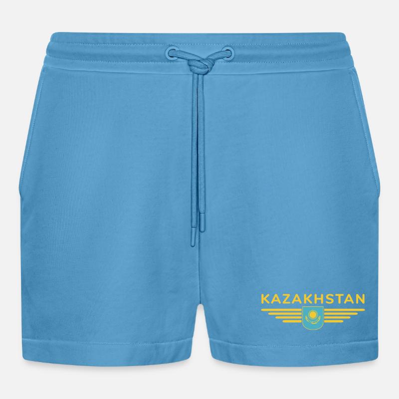 Kasachstan Design – Steppe und Tradition - Organic Relaxed Cropped Shorts Made in EU -  Sol Blue