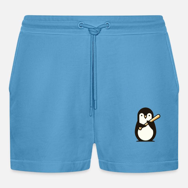 Süßer Pinguin Baseball Comic - Organic Relaxed Cropped Shorts Made in EU -  Sol Blue