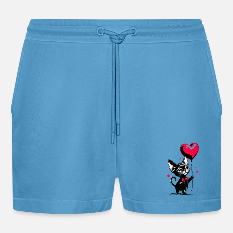 Katze Sphynx Herz Luftballon - Heartful Creatures - Organic Relaxed Cropped Shorts Made in EU -  Sol Blue