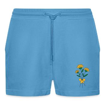 Bouquet of flowers tricolour - Organic Relaxed Cropped Shorts Made in EU -  Sol Blue - Front