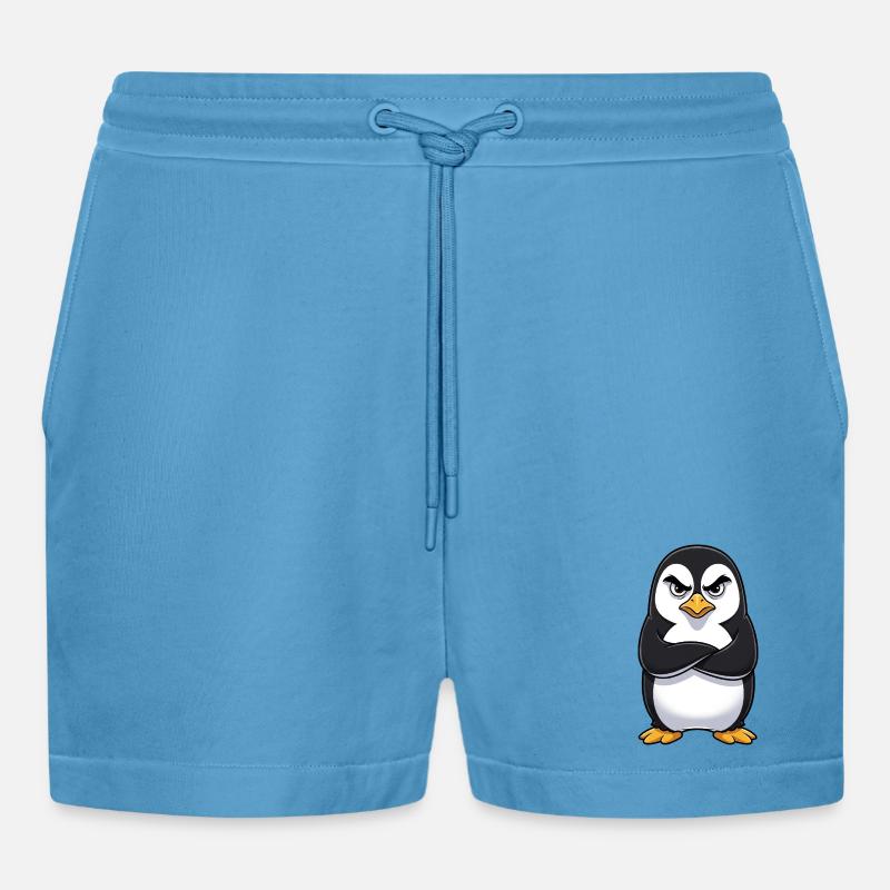 Grumpy Penguin Cartoon Sour Grumpy Annoyed - Organic Relaxed Cropped Shorts Made in EU -  Sol Blue