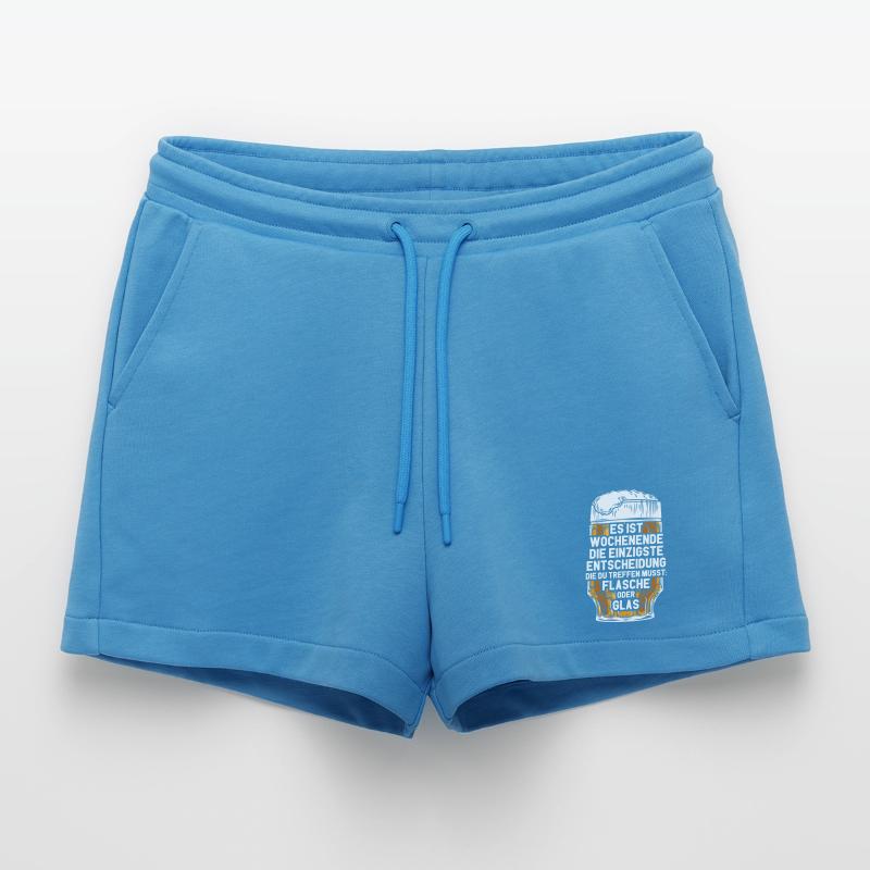 Wochenende Flasche Oder Glas / Bier Spruch Organic Relaxed Cropped Shorts Made in EU