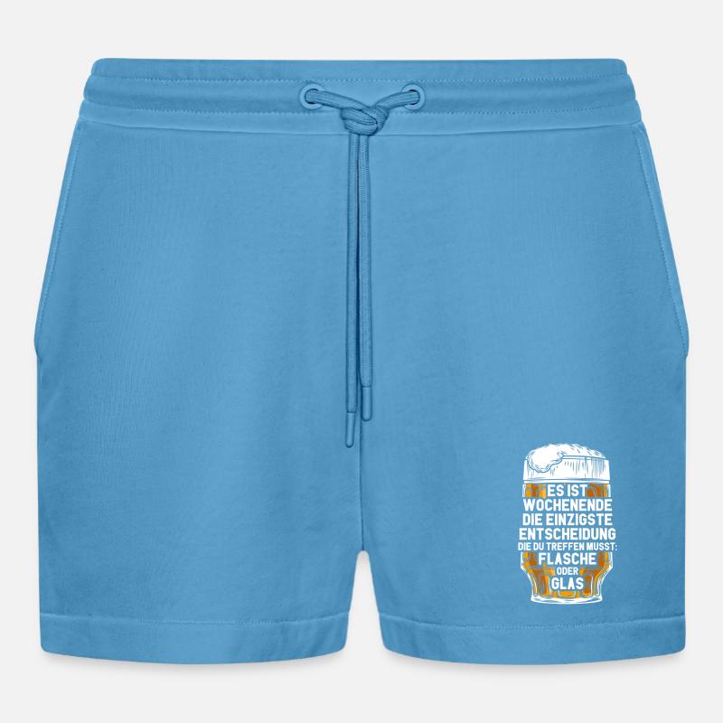 Wochenende Flasche Oder Glas / Bier Spruch - Organic Relaxed Cropped Shorts Made in EU - Sol Blue