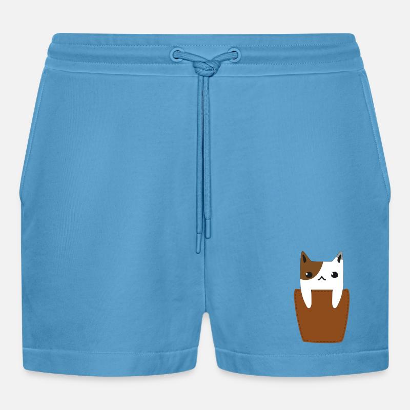 Brusttasche mit Katze - Organic Relaxed Cropped Shorts Made in EU -  Sol Blue