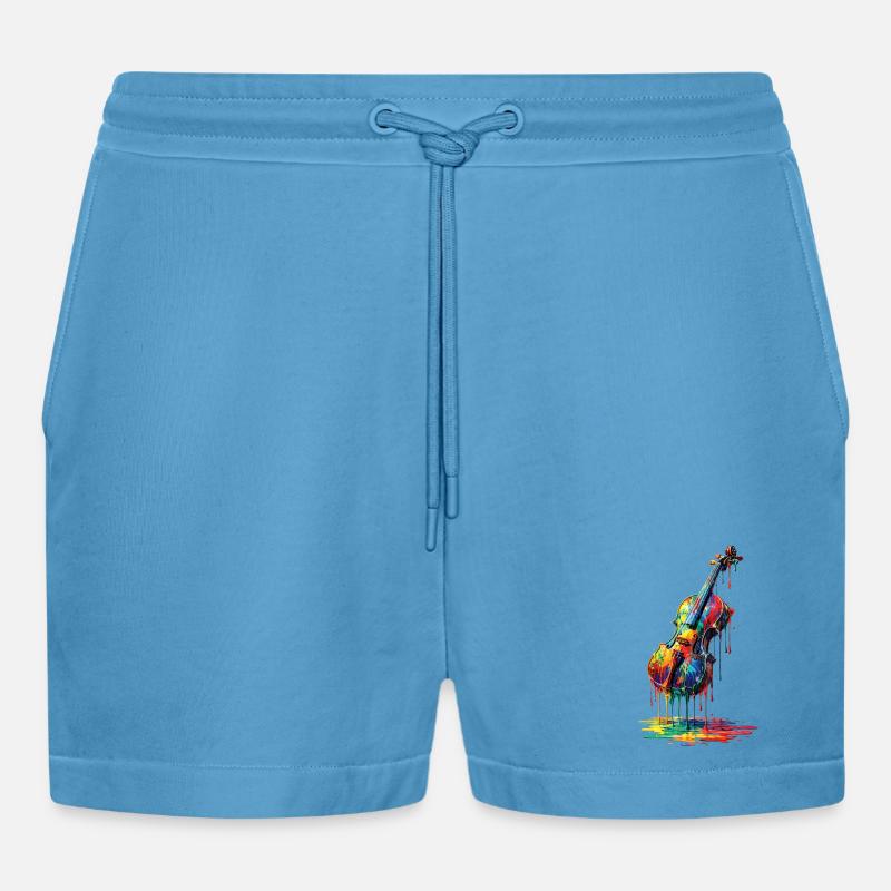 Violin with dripping paint - Organic Relaxed Cropped Shorts Made in EU -  Sol Blue