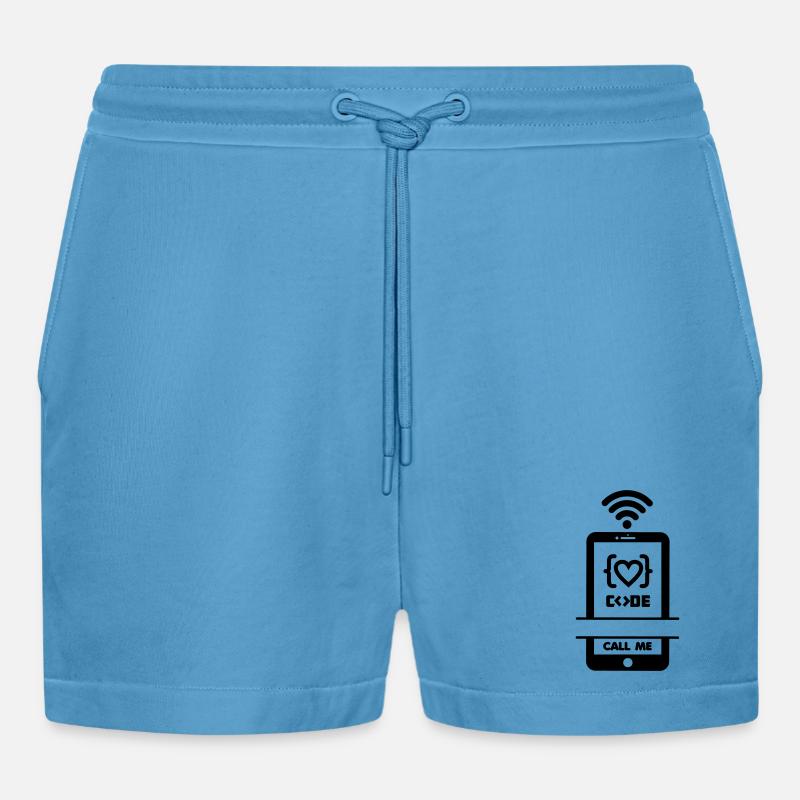 Codist Call me phone code heart - Organic Relaxed Cropped Shorts Made in EU -  Sol Blue