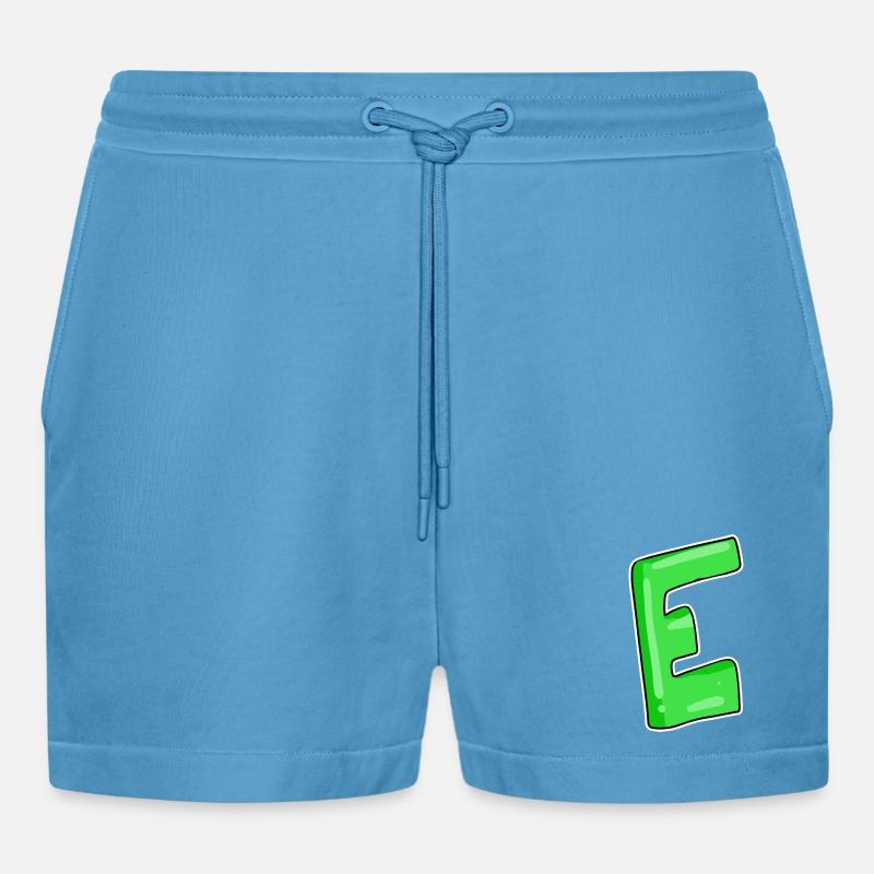 Letter E Initial point - Organic Relaxed Cropped Shorts Made in EU -  Sol Blue