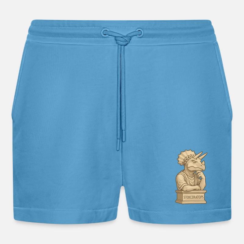 Stoiceratops - Organic Relaxed Cropped Shorts Made in EU -  Sol Blue
