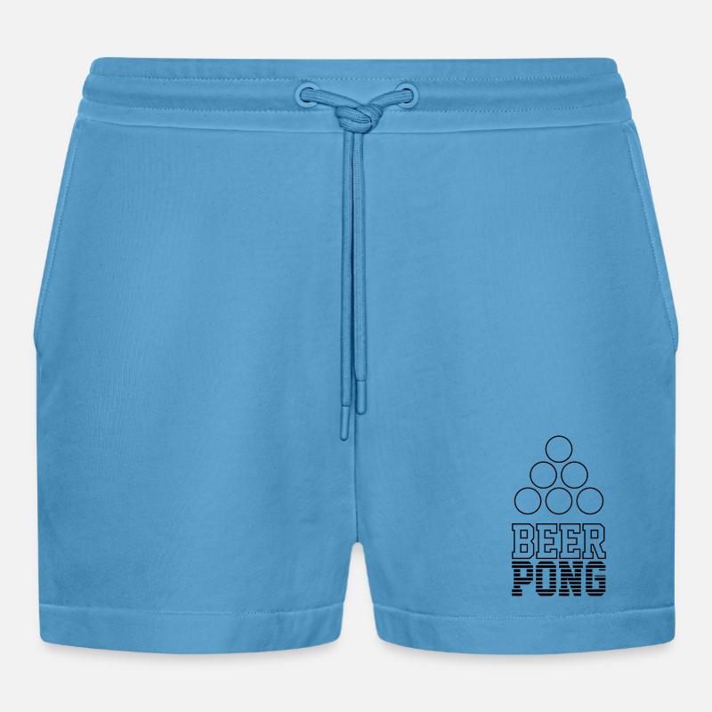 Bier Pong Logo 7 - Organic Relaxed Cropped Shorts Made in EU - Sol Blue