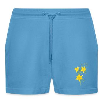 Vrille en filigrane avec des jonquilles. Pâques. - Short bio décontracté court fabriqué en UE -  Sol Blue - Devant
