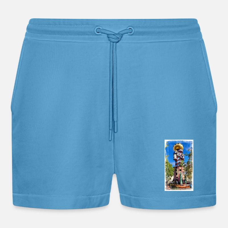 Hundertwasserturm beim Kuchlbauer - Organic Relaxed Cropped Shorts Made in EU - Sol Blue