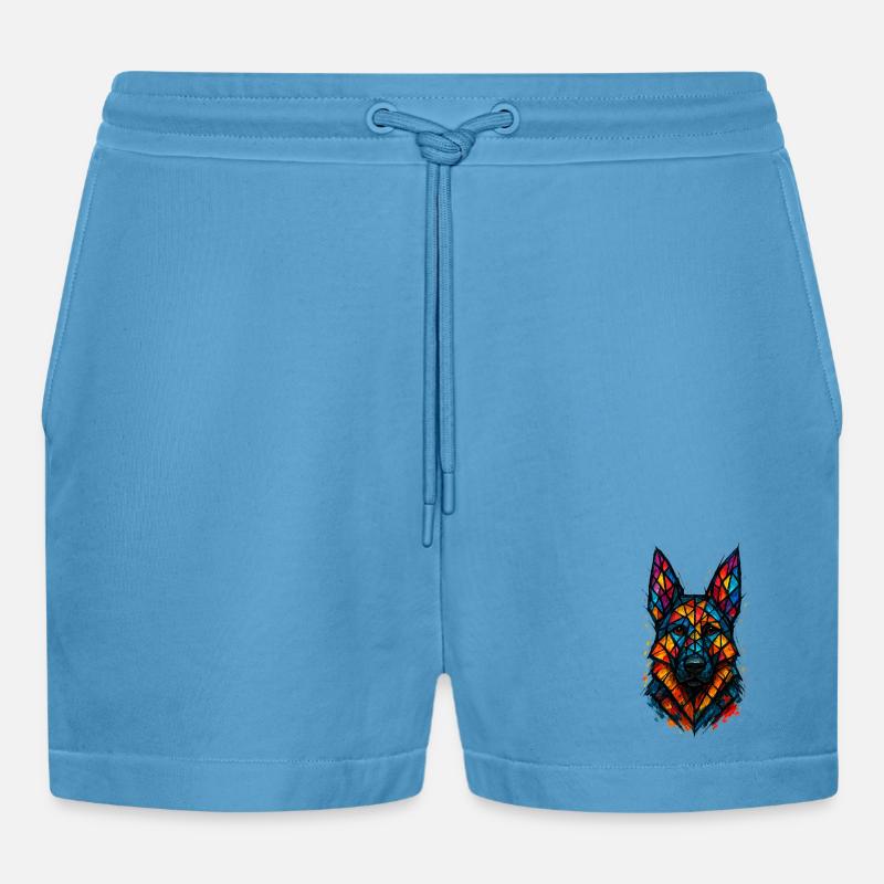 Deutscher Schäferhund Buntglaskunst - Organic Relaxed Cropped Shorts Made in EU -  Sol Blue
